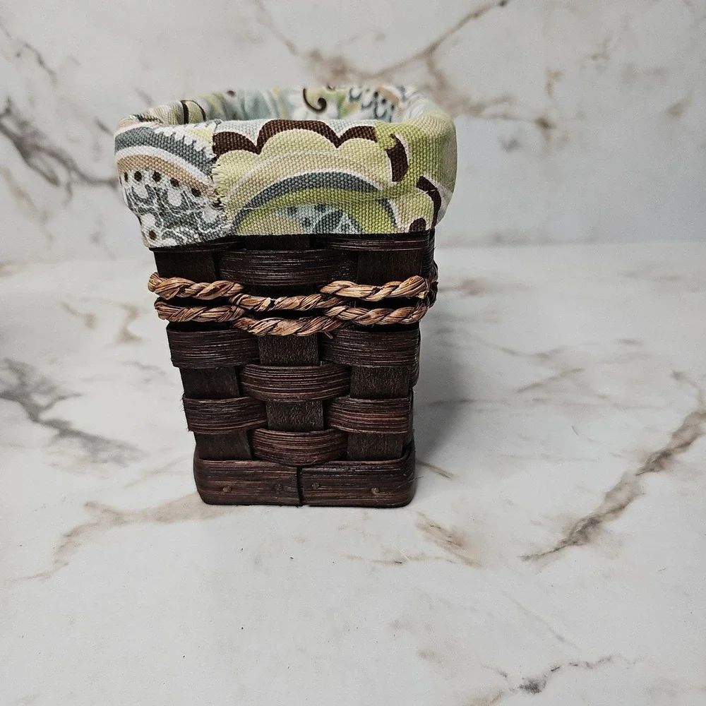 Handcrafted Brown Woven Wood Caddy & Lined Basket Set Organization‎ Cottagecore